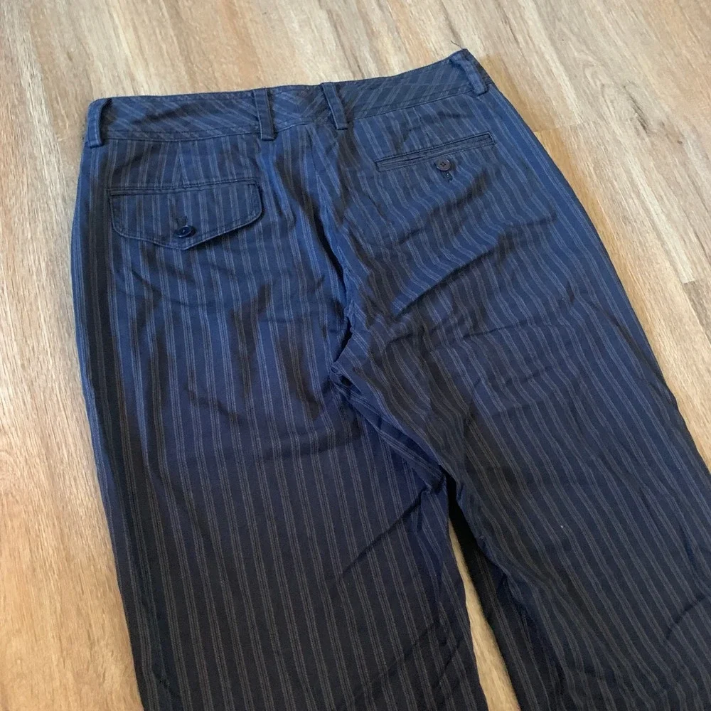 DKNY Womens Navy Blue Pinstripe Wide Leg Trousers Size 10 Cotton Stretch Pants